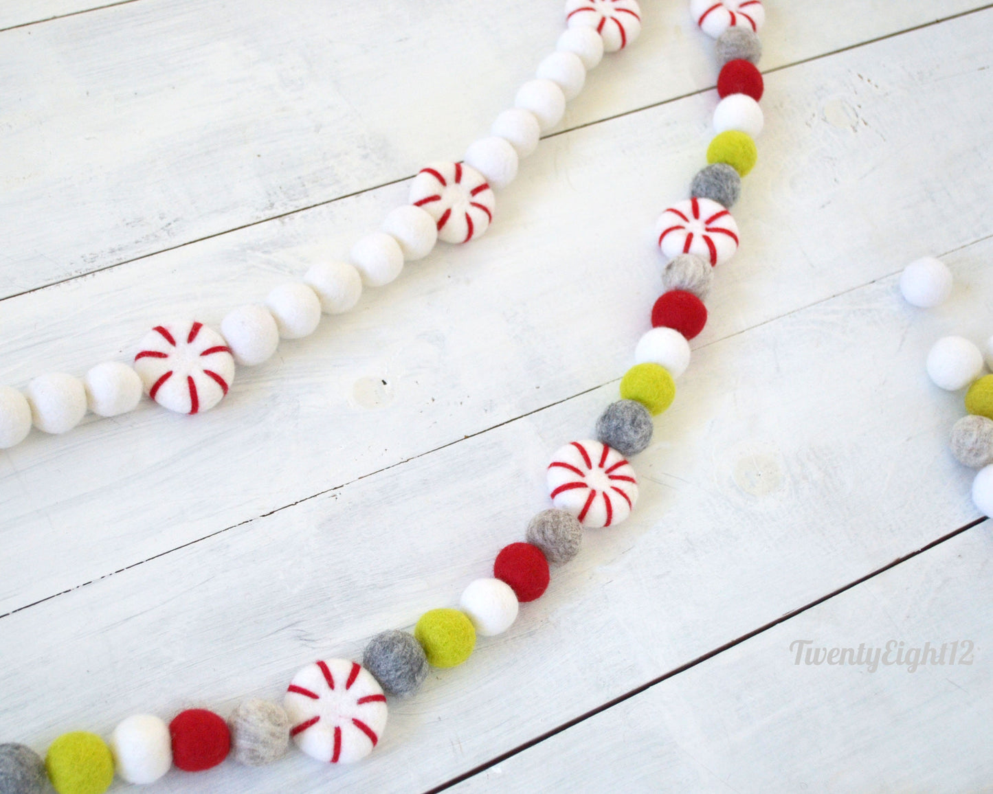 Christmas Felt Garland - Choice of Peppermints with White or Peppermints with Colorful Balls
