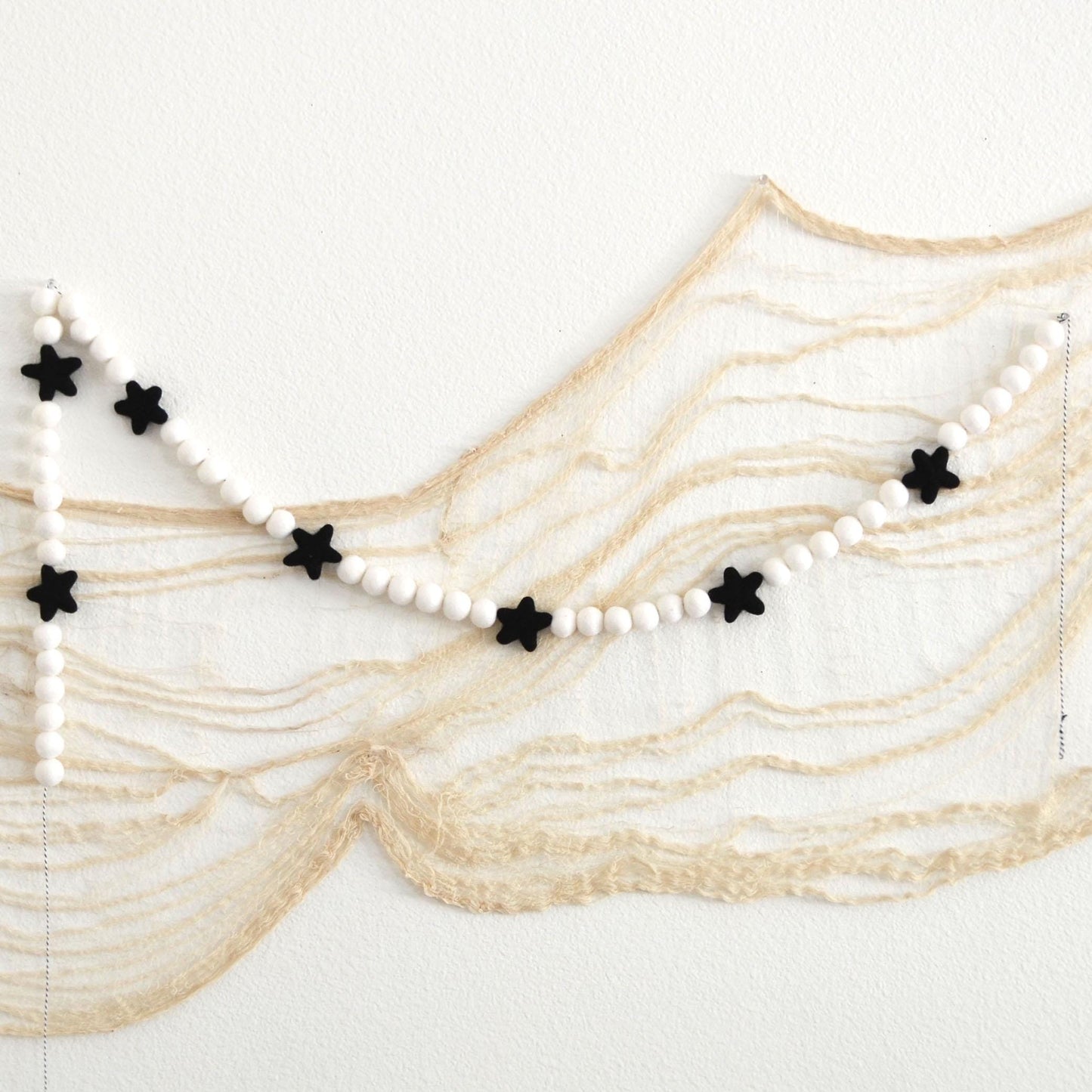 Black Wool Felt Star Garland with White Felt Balls