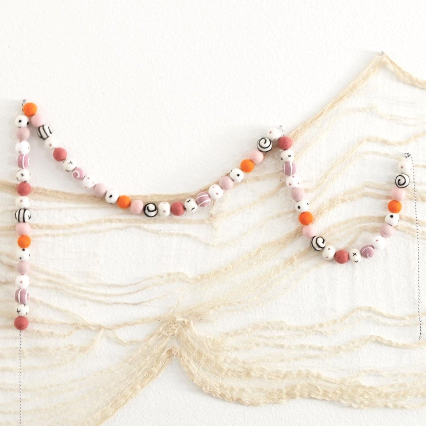 Halloween Felt Garland - Choice of Colorful Felt Ball Garland or Hat, Cat and Bat Garland or Pink, Orange, White & Black Ombre Felt Ball Garland