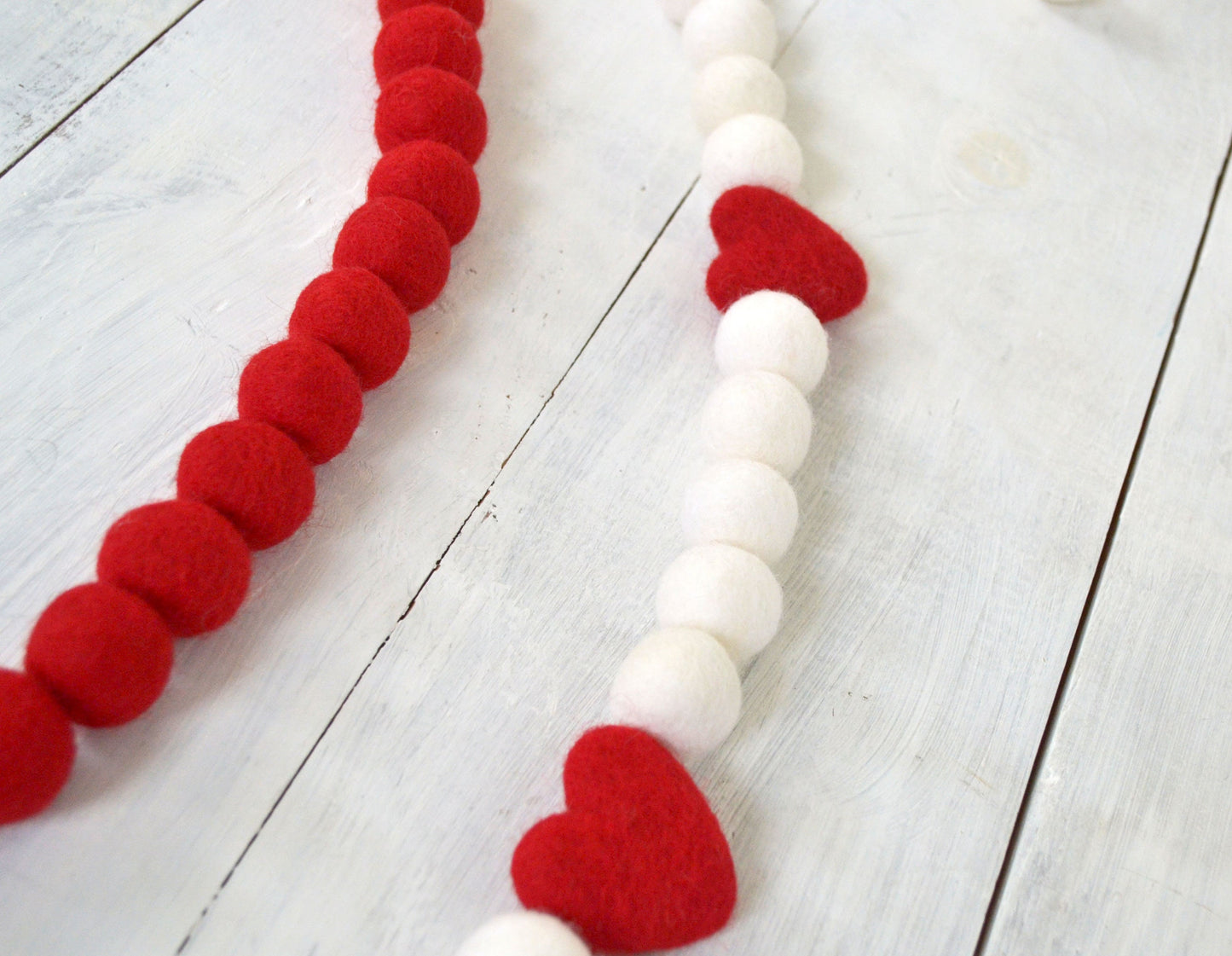 Valentines Felt Garland -Valentines Day Felt Ball Garland, Felt Ball Garland, Holiday Garland, Felt Ball Garland, Red Heart Garland, Banner