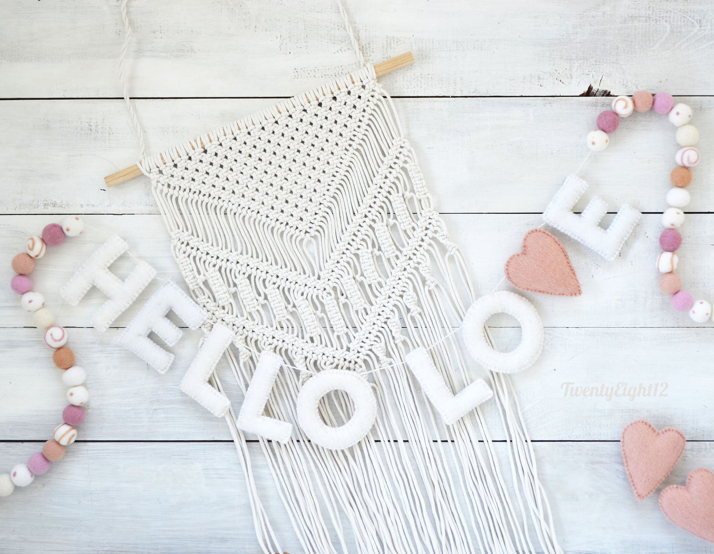 Valentines Felt Garland - Valentines Felt Ball Garland, Valentines, HELLO LOVE Felt Ball Garland, Valentines Day Garland, Valentines Day