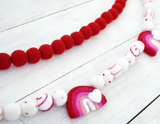 Valentine's Felt Ball Garland - Choice of Red Felt Ball Garland or Red Rainbow Felt Garland