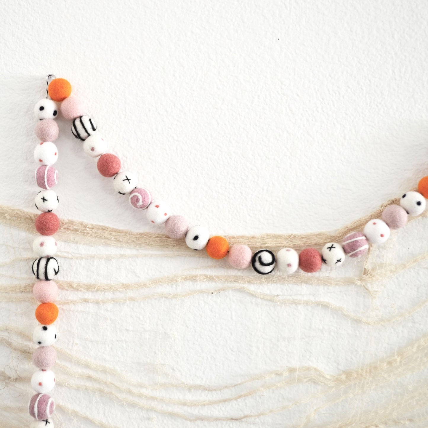Halloween Felt Ball Garland - Orange, Black, White and Pink