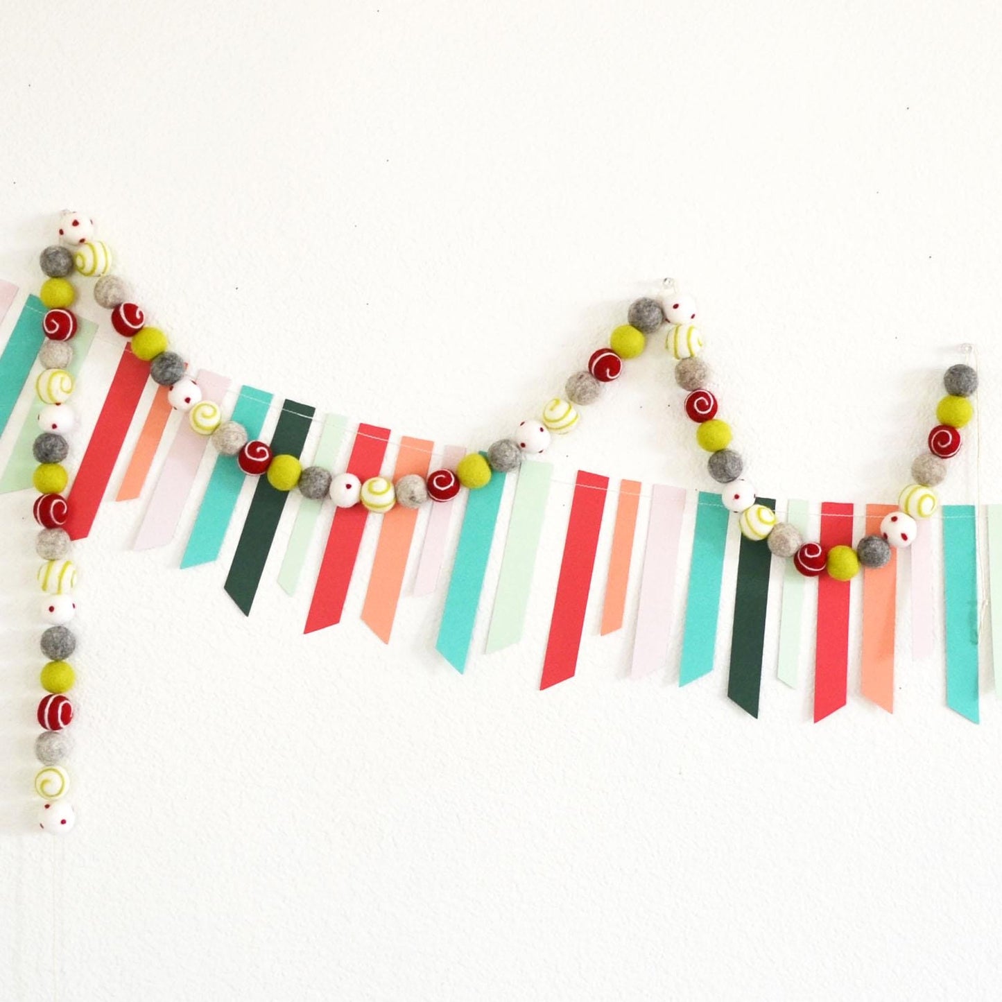 Christmas Felt Garland - Choice of Holiday Felt Balls, BE MERRY or Christmas Trees