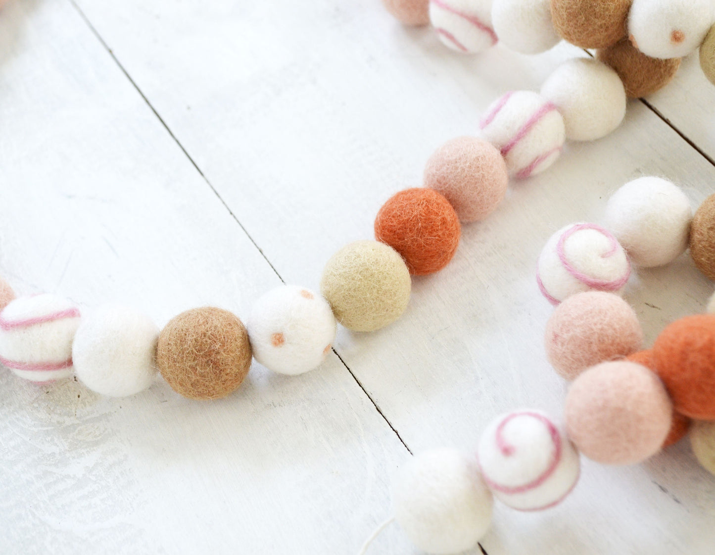 Fall Felt Ball Garland - Peach, Terracota, white and tan