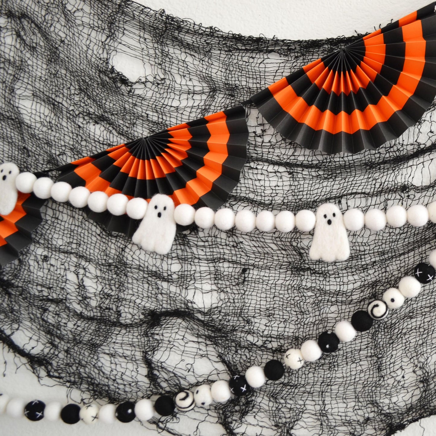 Halloween Felt Ball Garland - Choice of White Ghost Felt Garland or Black and White Felt Ball Garland