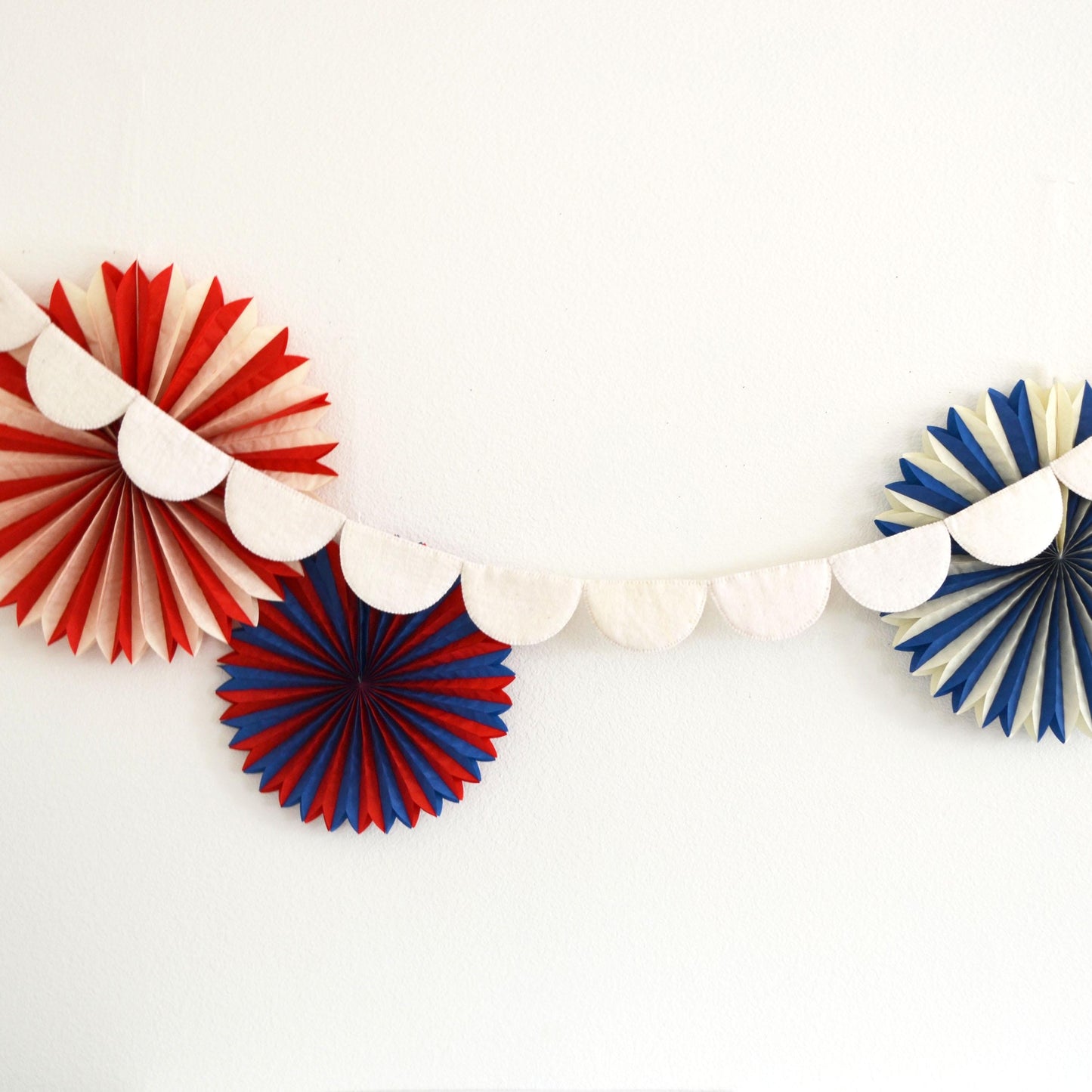4th of July Felt Ball Garland - Choice of USA Garland, Flag Garland or White Scallops