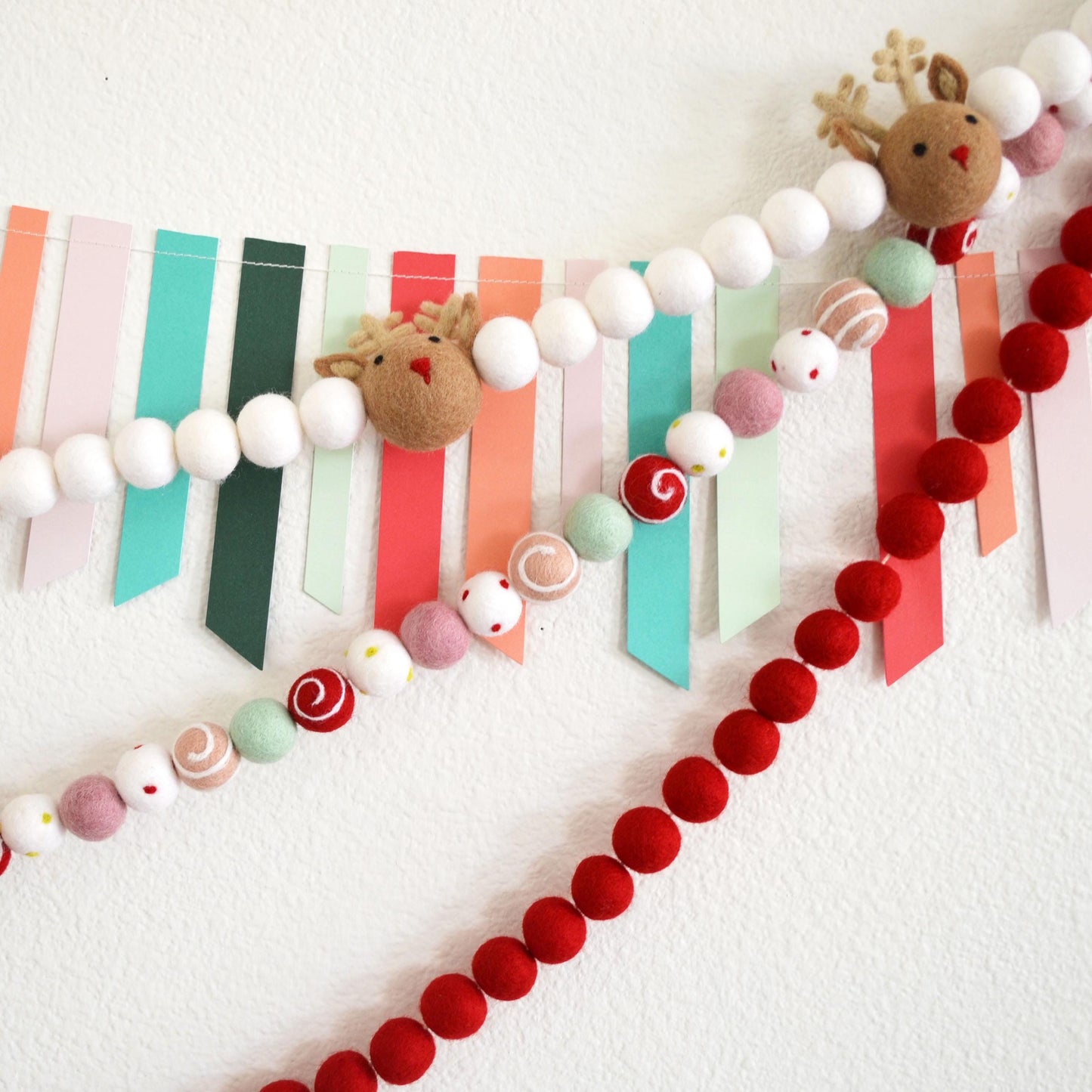 Christmas Felt Garland - Choice of Reindeer, Holiday Felt Balls or Red Felt Balls