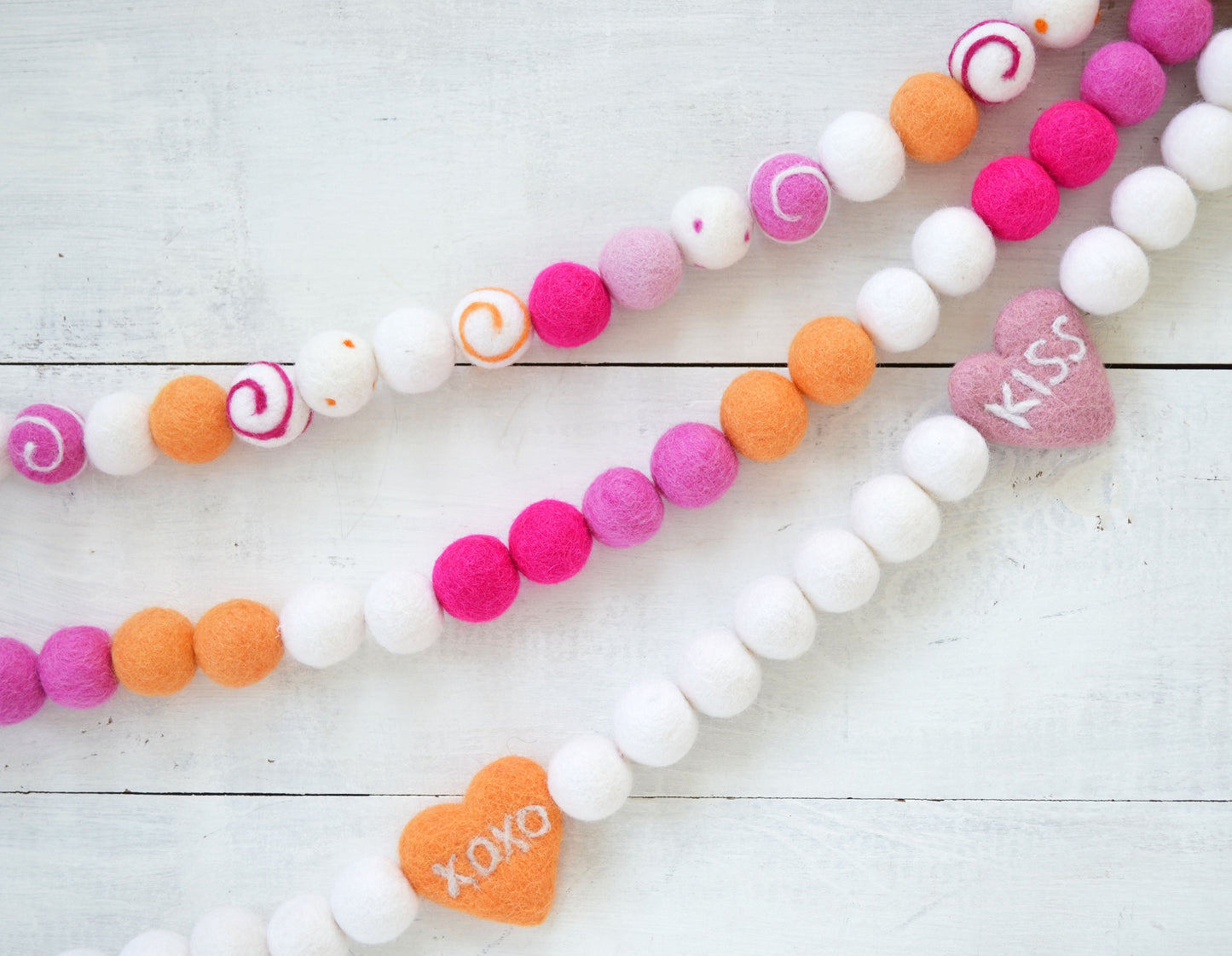 Heart Felt Ball Garland - Valentines Day Felt Garland, Felt Ball Garland, Conversation Heart Garland, Valentines Day Felt Ball Garland