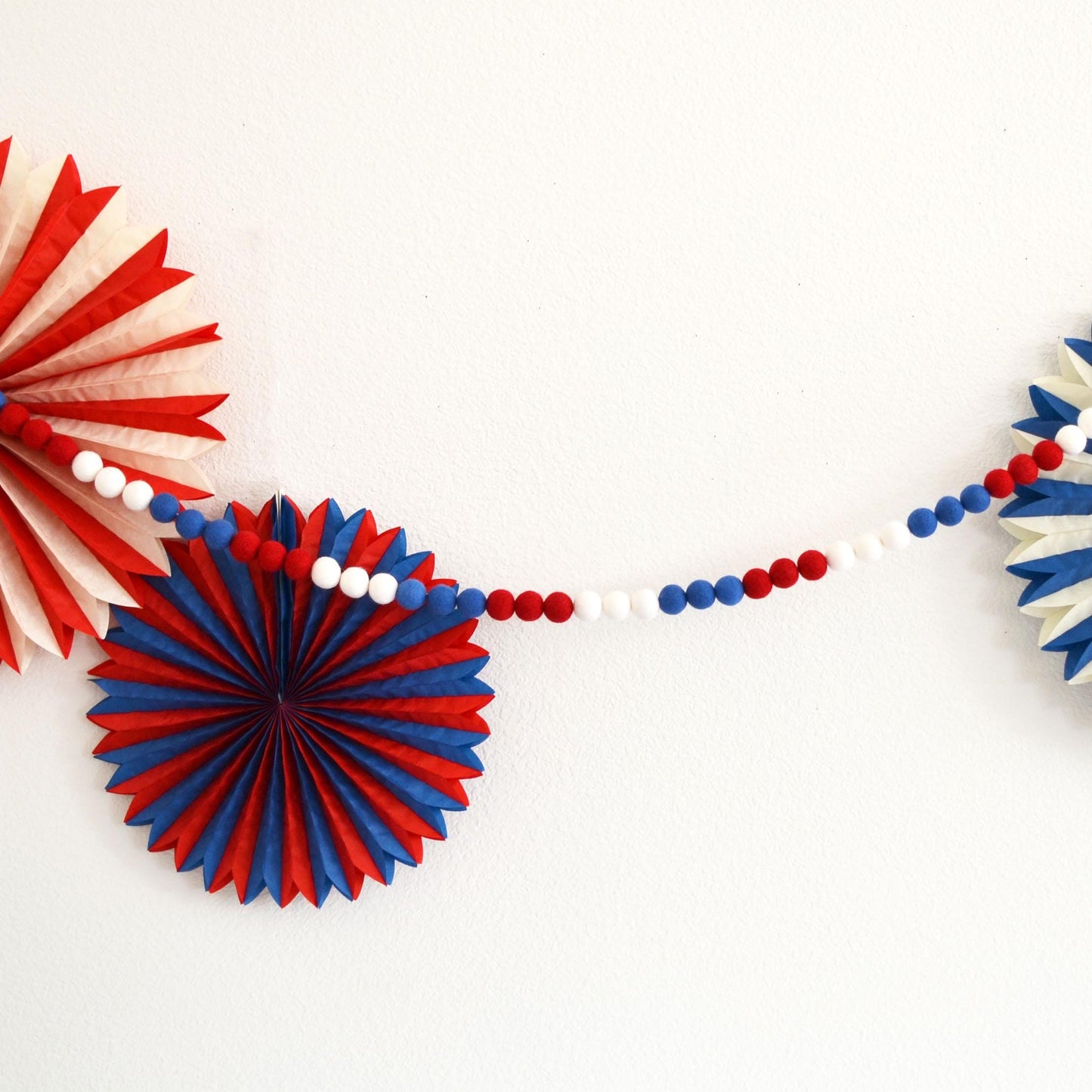 4th of July Felt Ball Garland - Red, White & Blue