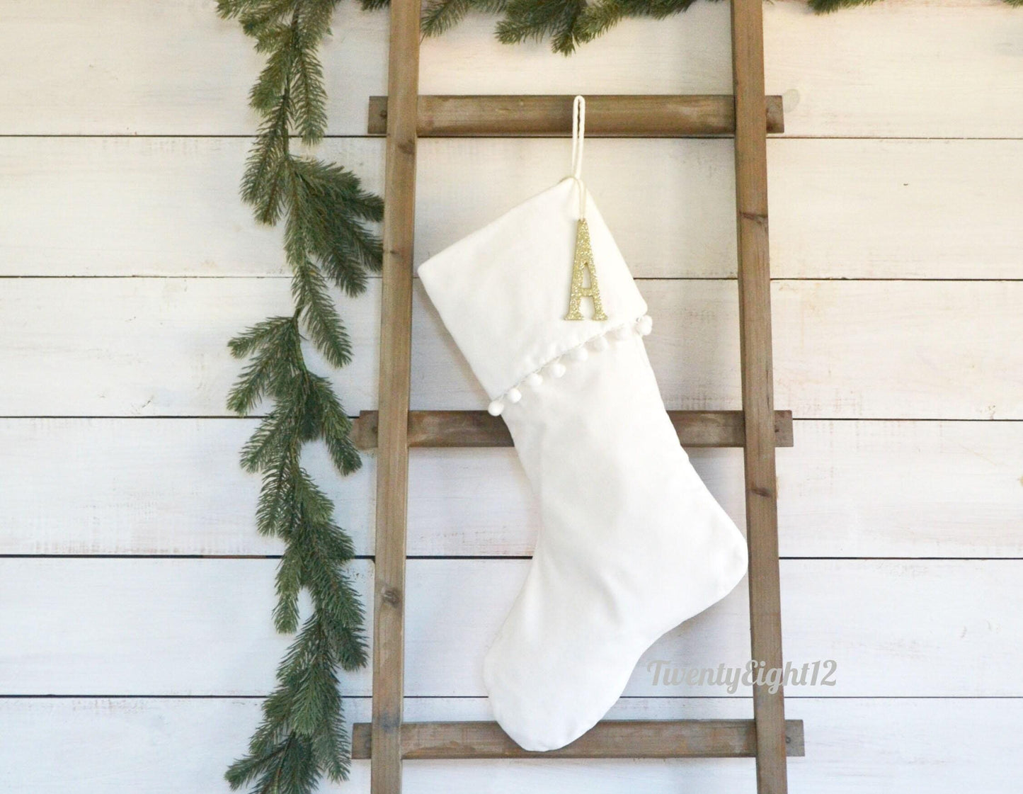 Personalized Christmas Stocking | Luxury Velvet Stockings with White Pom Pom Trim