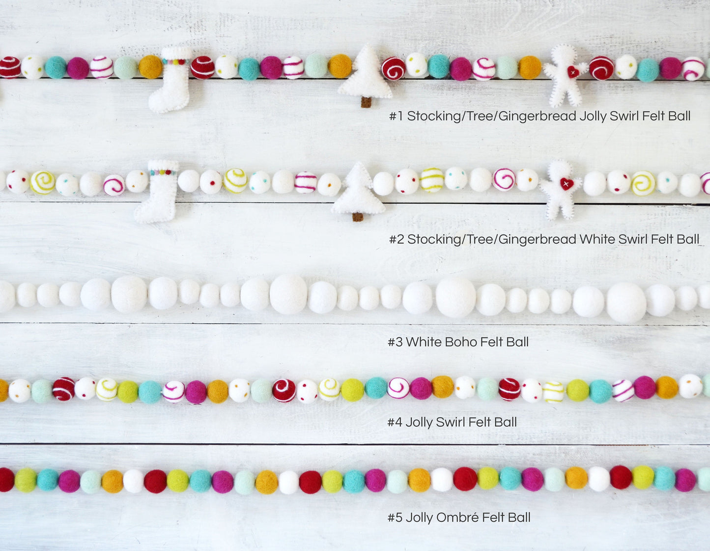 Christmas Felt Garland - Choice of Christmas Felt Balls or Stocking, Tree & Gingerbread