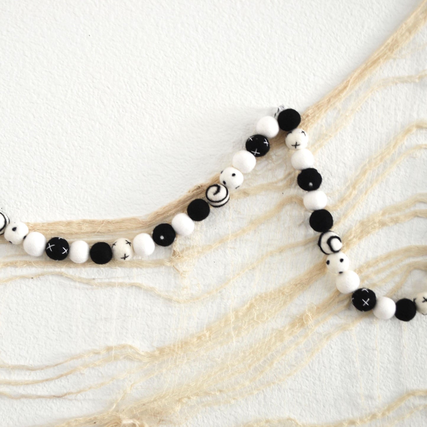Halloween Felt Ball Garland -Felt Ball Garland, Halloween Garland, Halloween Banner, Black & White Felt Ball Garland, Halloween Decorations