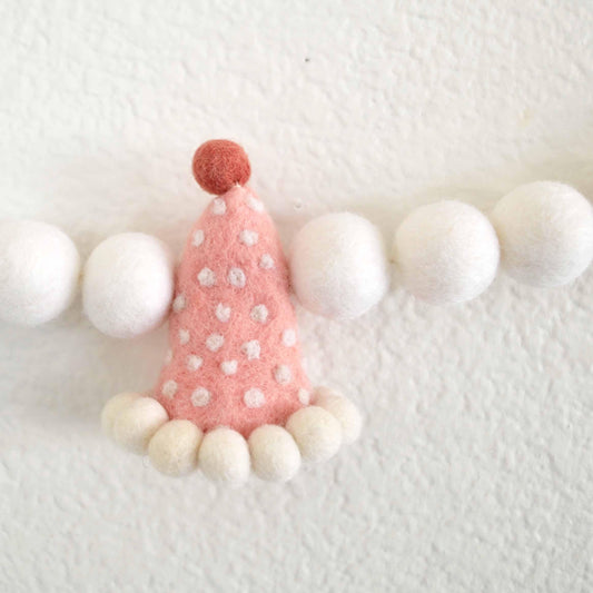Pink Party Hat Felt Ball Garland