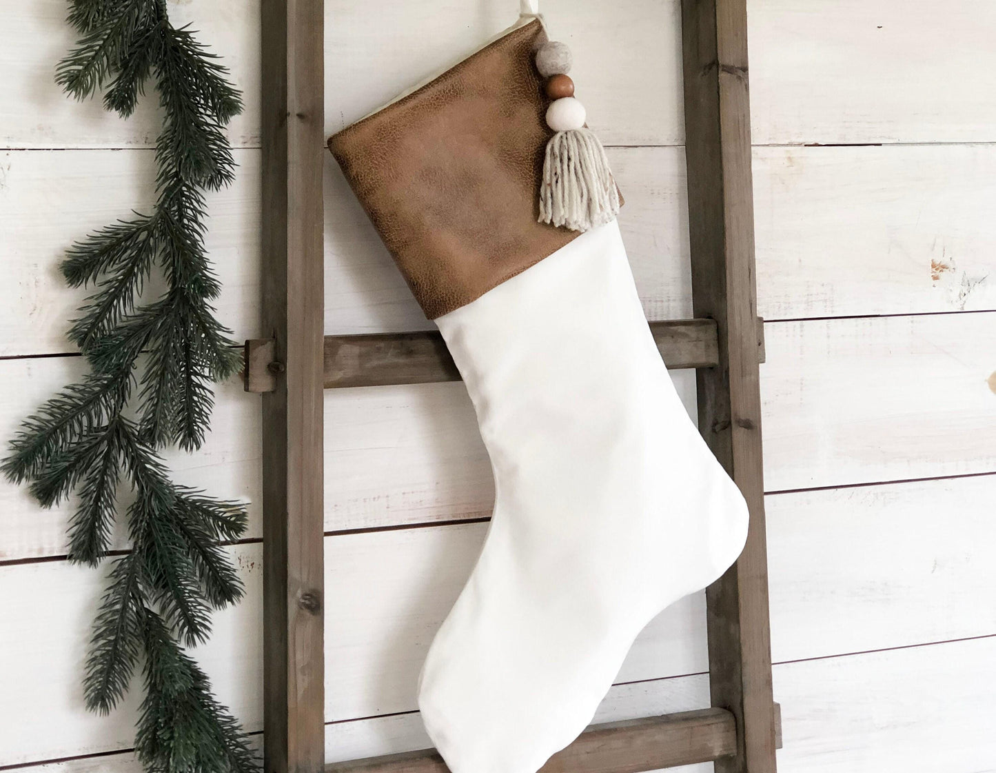 Faux Leather Christmas Stockings - Christmas Stocking, Brown Faux Leather Stocking, Stocking, Rustic Stocking, Neutral Christmas Stocking
