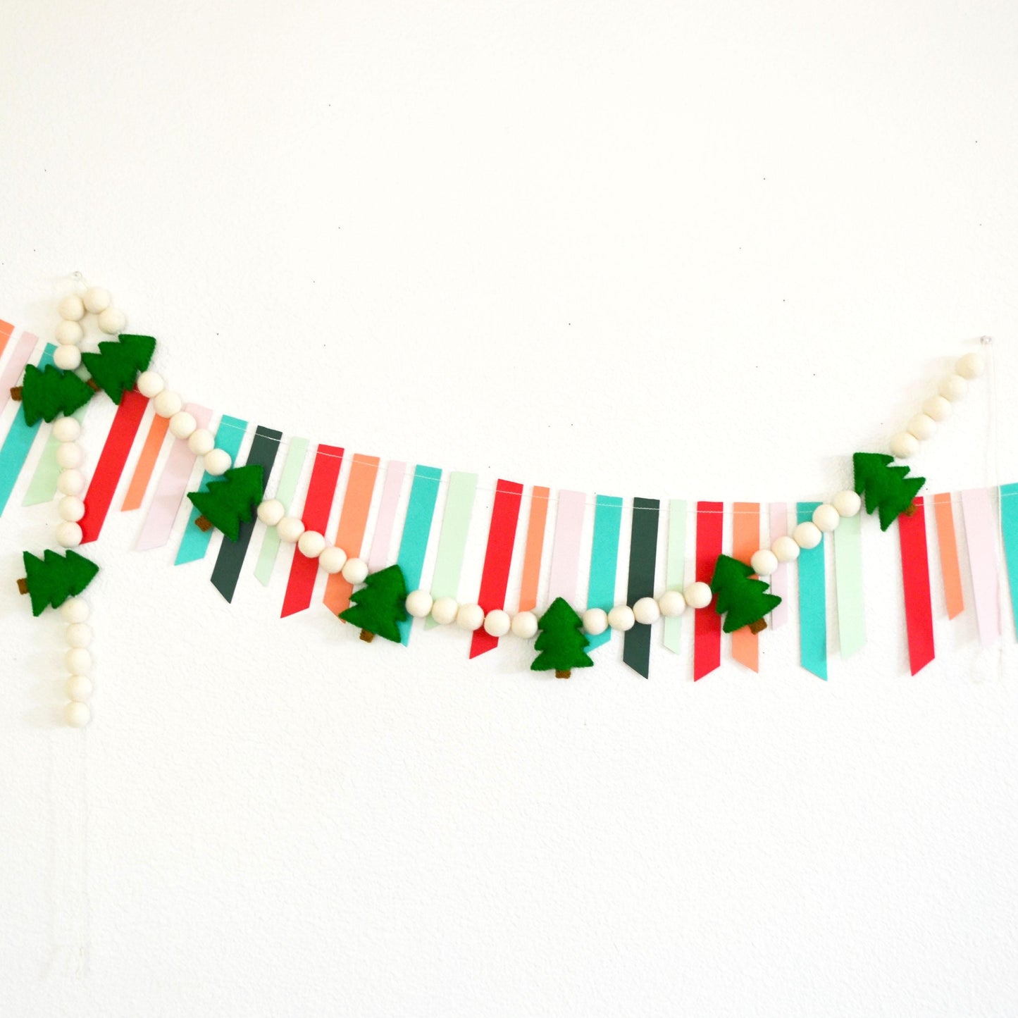 Christmas Felt Garland - Choice of Holiday Felt Balls, BE MERRY or Christmas Trees
