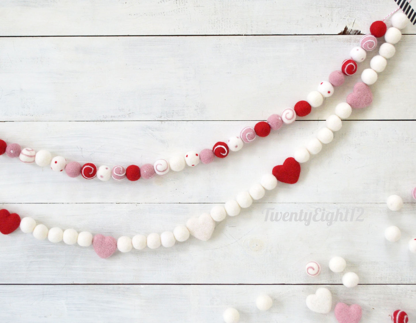 Valentines Felt Garland -Valentines Day Felt Ball Garland, Felt Ball Garland, Holiday Garland, Felt Ball Garland, Pink Heart Garland, Banner