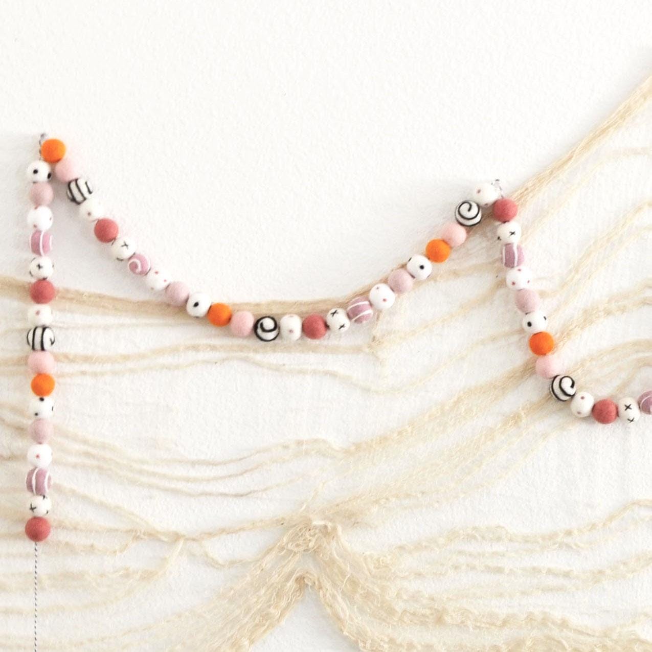 Halloween Felt Ball Garland - Orange, Black, White and Pink