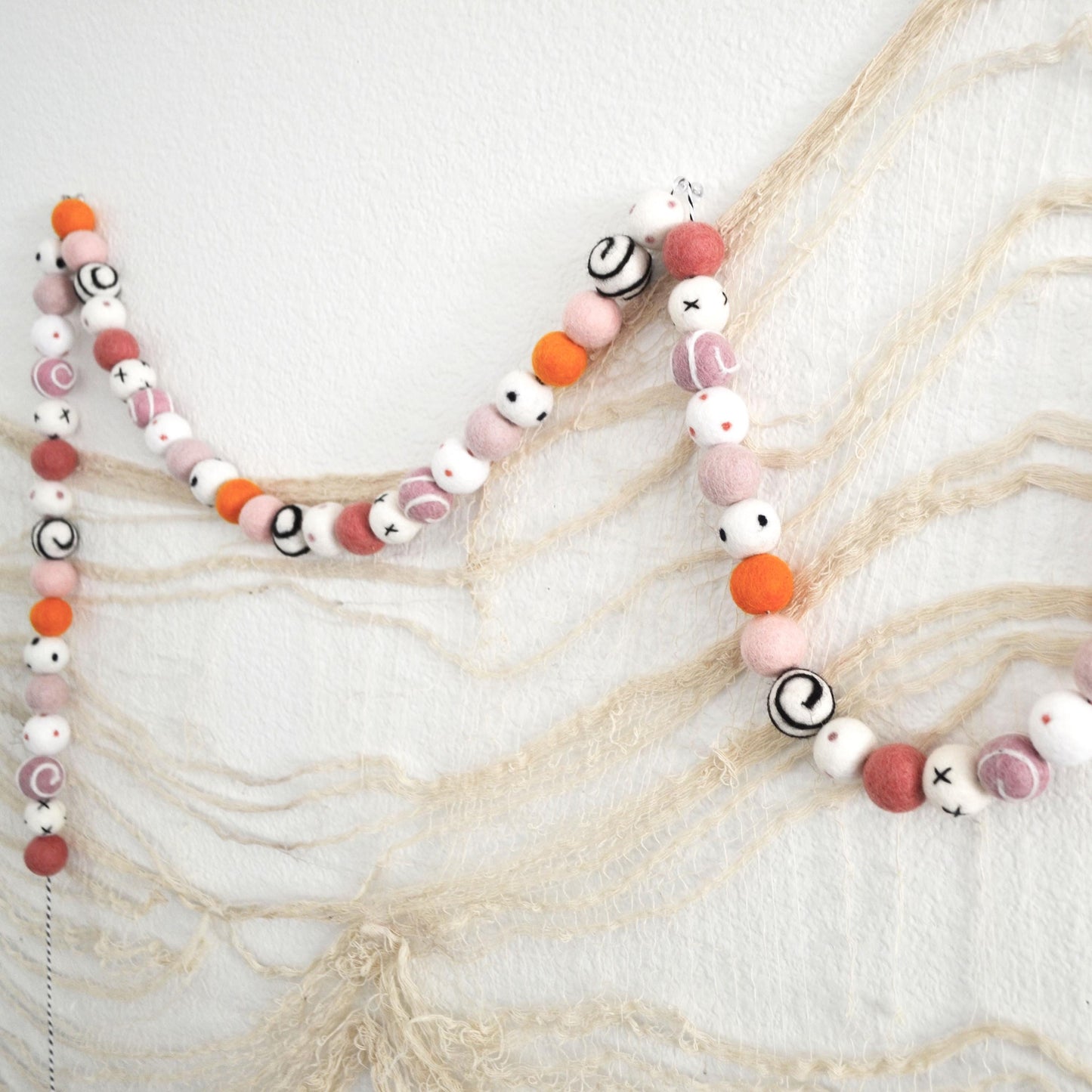 Halloween Felt Ball Garland - Orange, Black, White and Pink