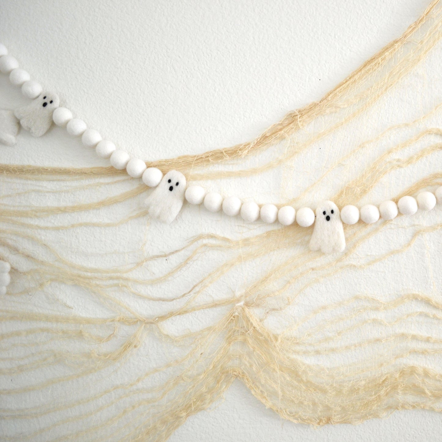 Halloween Felt Ball Garland - White Ghosts