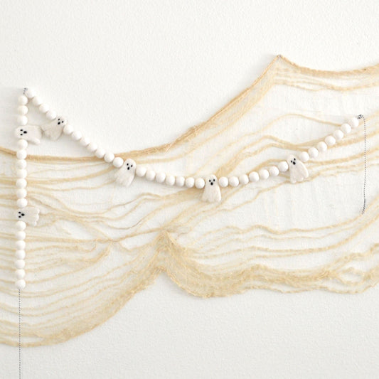 Hallowen Felt Ball Garland - White Ghosts