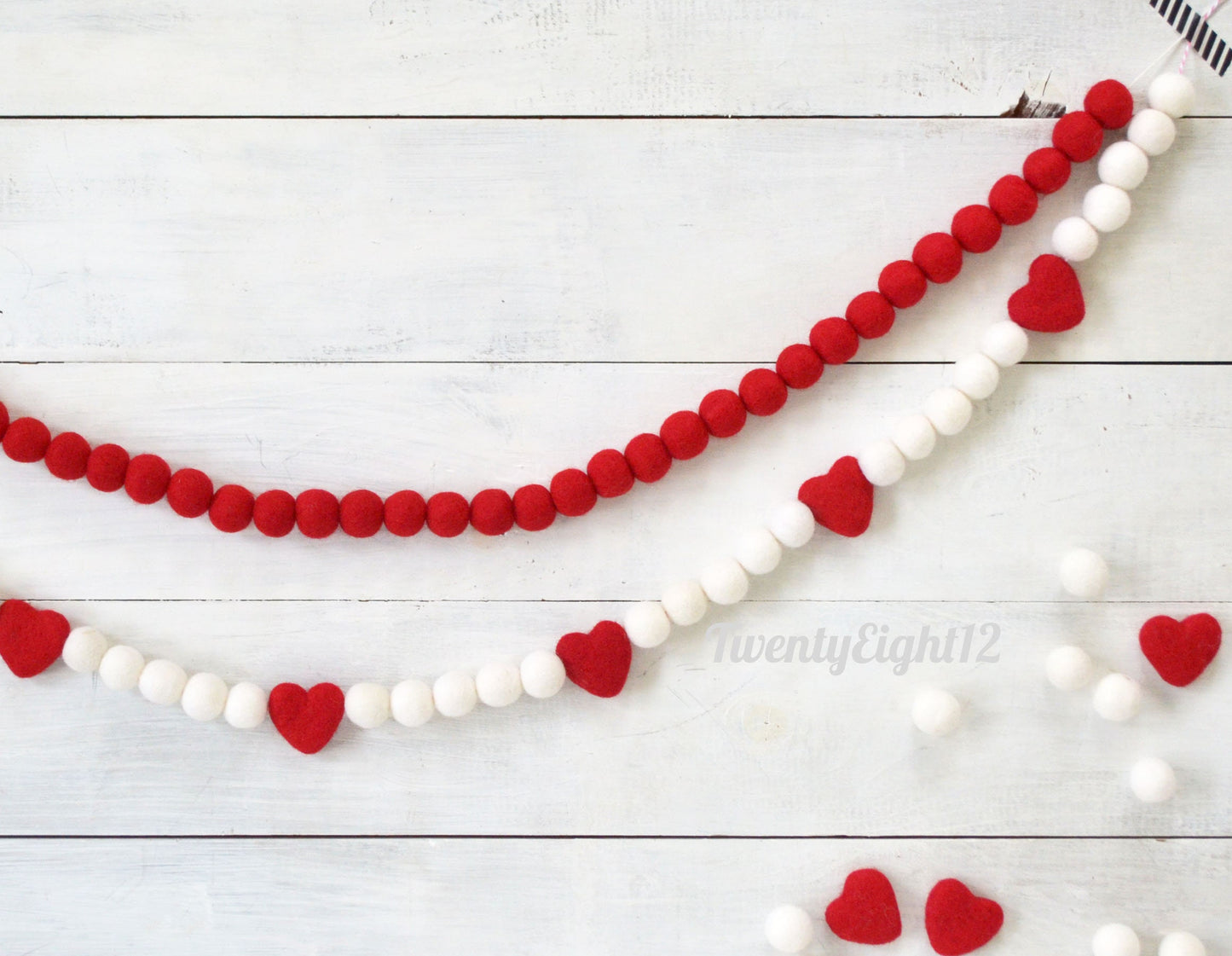 Valentines Felt Garland -Valentines Day Felt Ball Garland, Felt Ball Garland, Holiday Garland, Felt Ball Garland, Red Heart Garland, Banner
