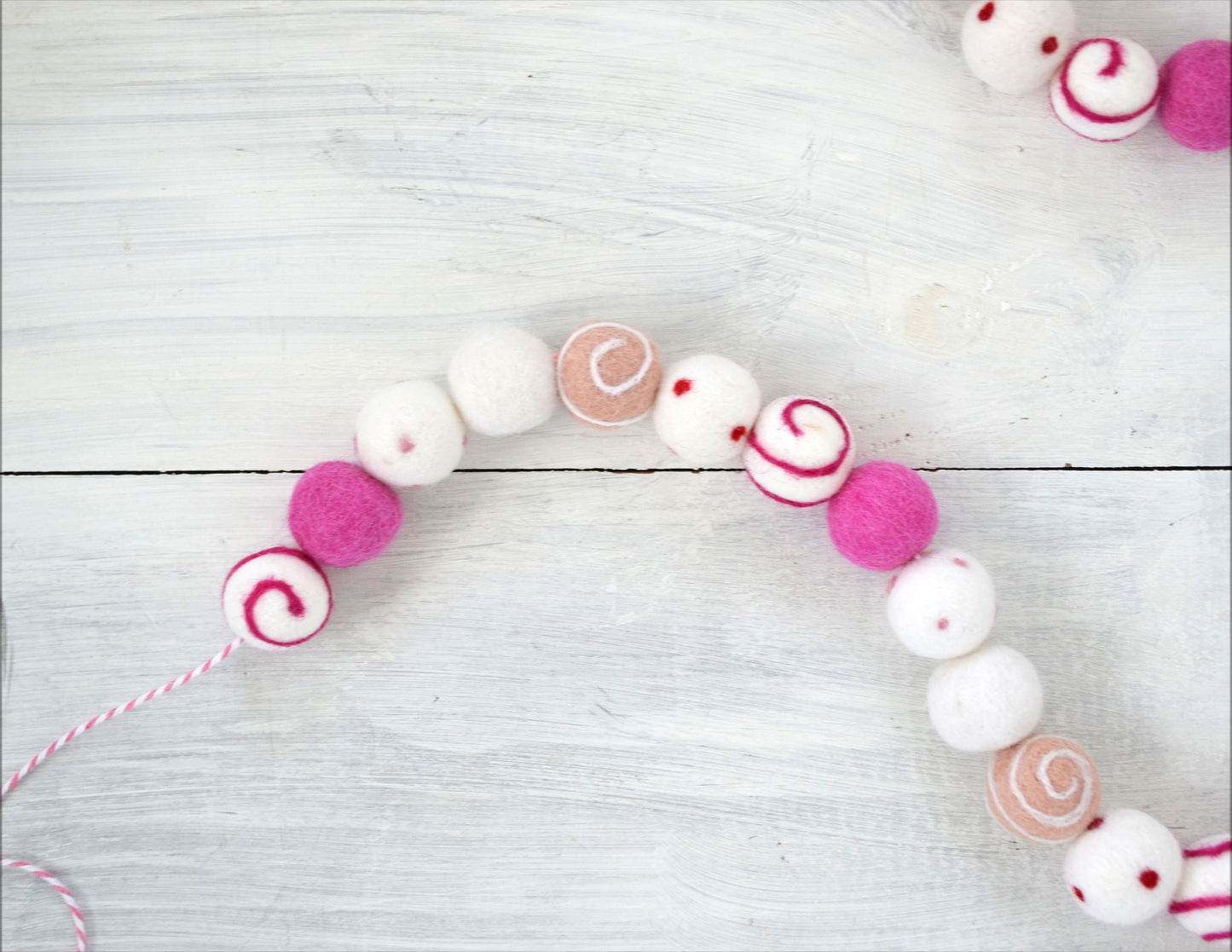 Valentines Garland - Valentines Swirl Felt Ball Garland, Felt Ball Garland, Pink Felt Ball Garland, Pink Felt Balls, Valentines Decor