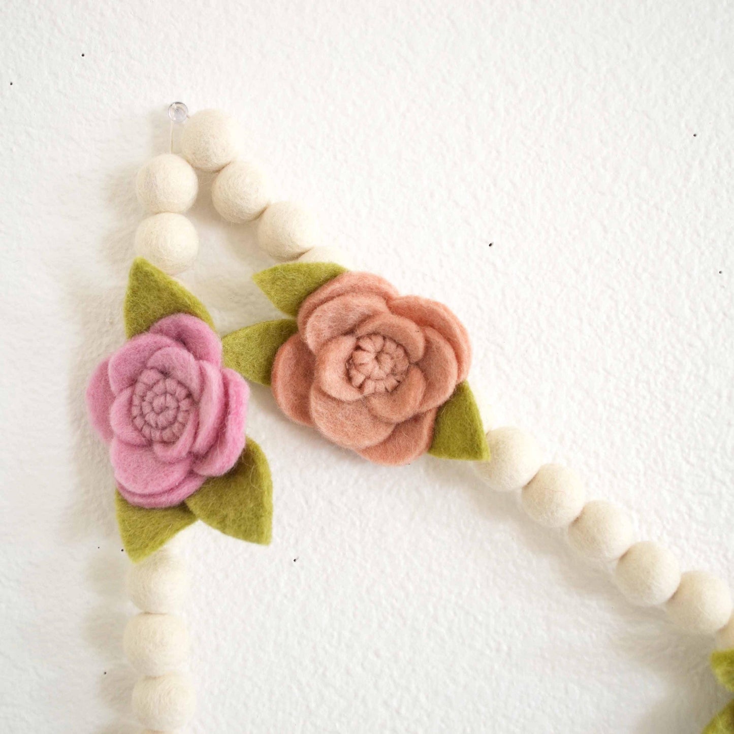 Felt Ball Garland - Pink Flowers