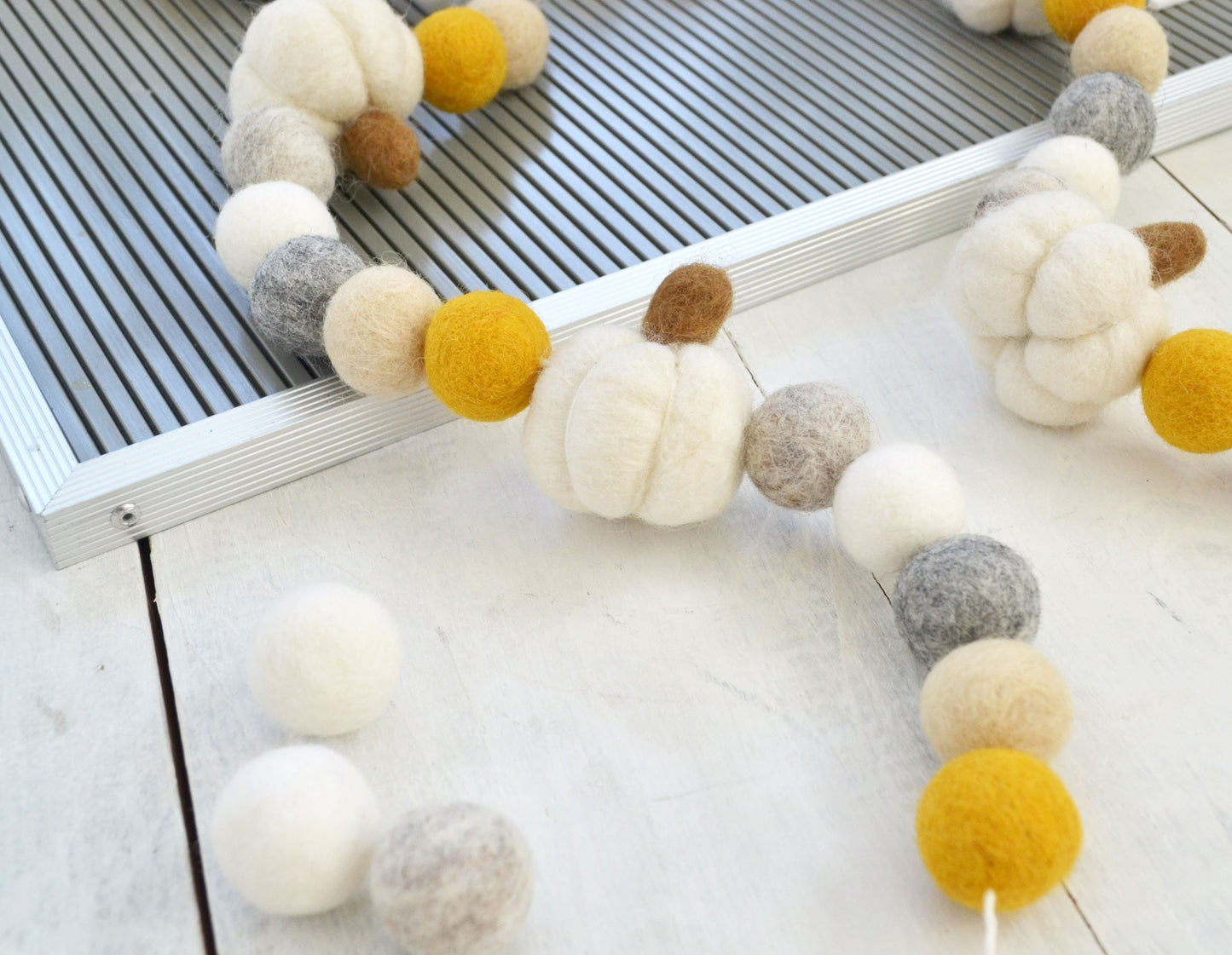 Fall Felt Ball Garland - White Pumpkins