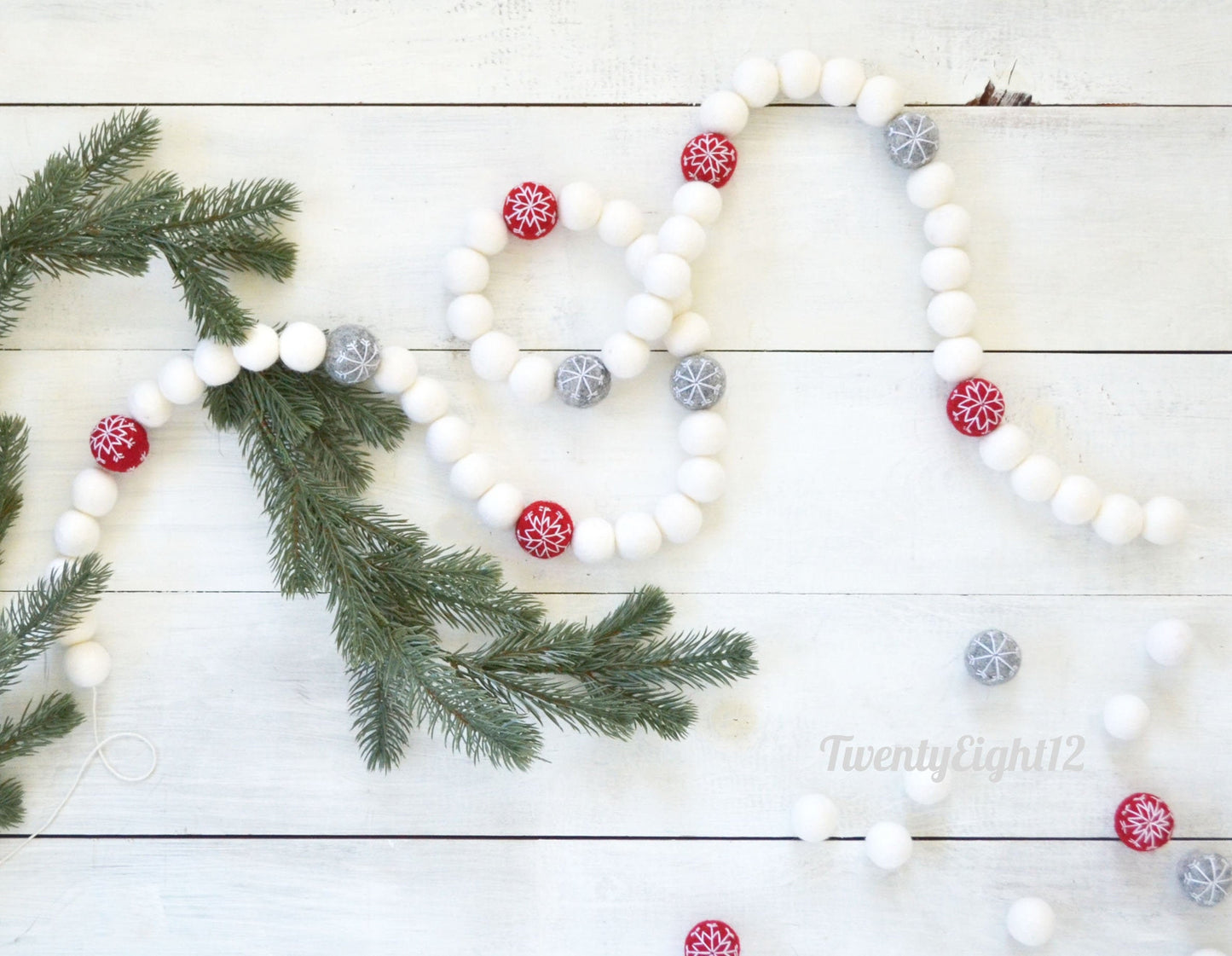 Christmas Garland - Snowflake Felt Ball Garland, Christmas Felt Garland, Christmas Banner, Christmas Decor, Christmas Felt Ball Garlands