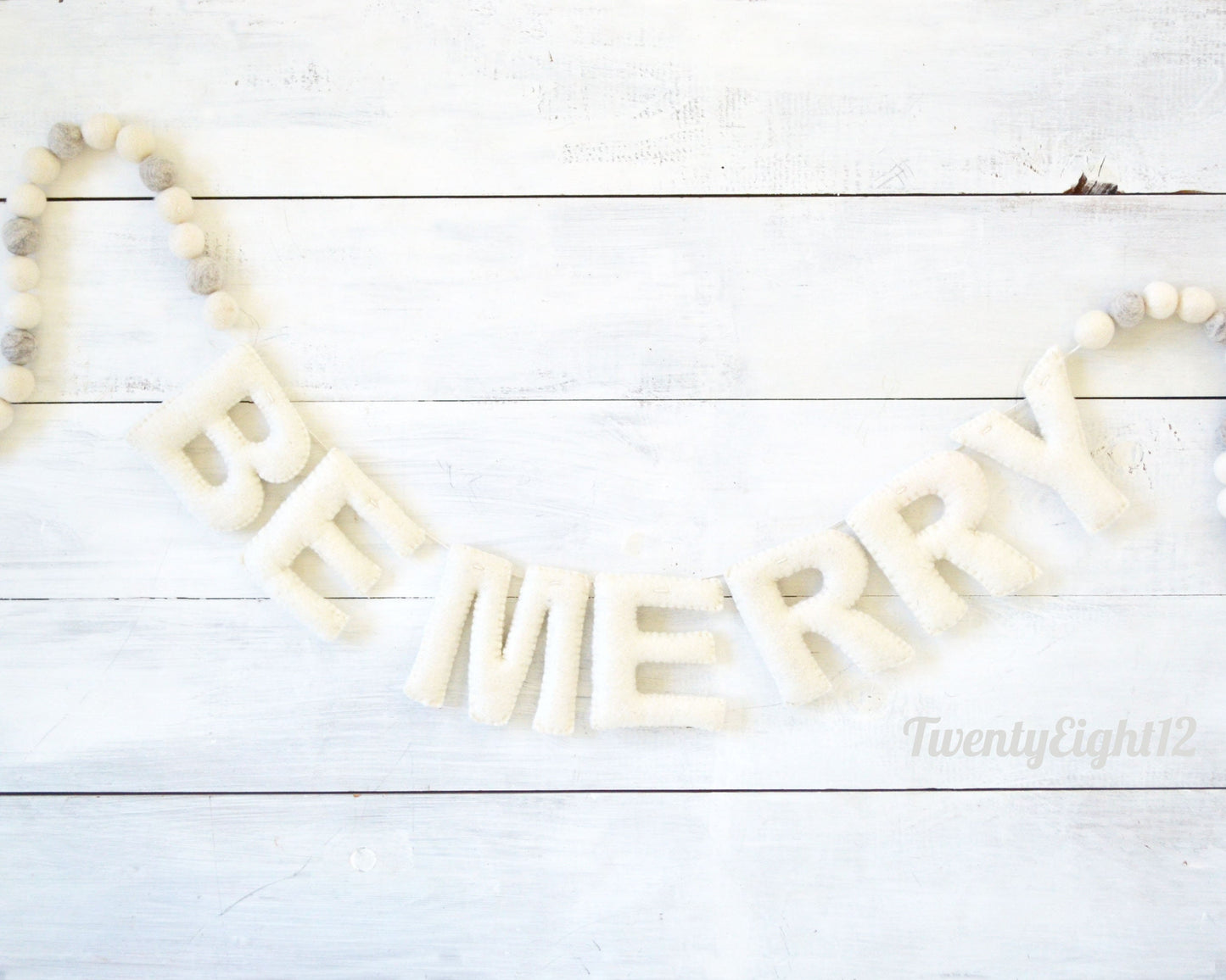 Felt Ball and Letter Garland - Be Merry Banner - Holiday Felt Ball Garland, Christmas Decor, Holiday Banner, Christmas Banner, Felt Balls