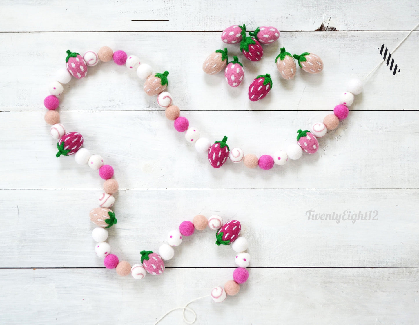 Felt Ball Garland with Strawberries