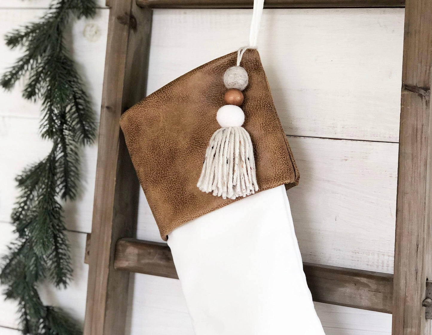 Faux Leather Christmas Stockings - Christmas Stocking, Brown Faux Leather Stocking, Stocking, Rustic Stocking, Neutral Christmas Stocking
