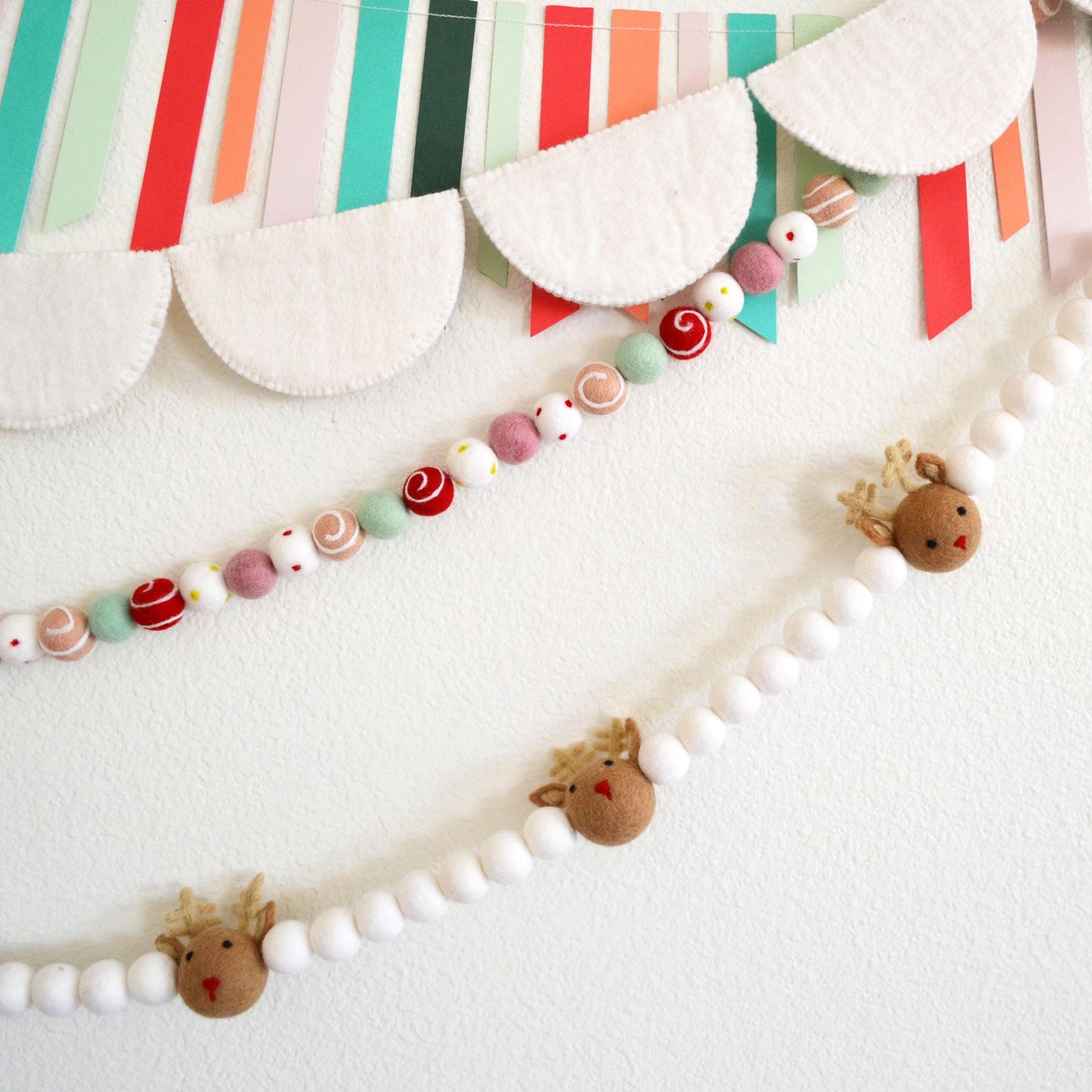 Christmas Felt Garland -Choice of Scallops, Holiday Felt Balls or Reindeer