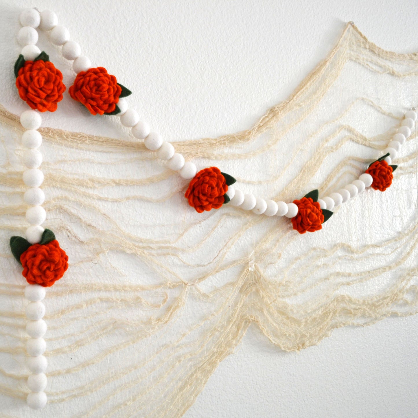 Dia De Los Muertos Felt Garland - Felt Marigold Garland | Day of the Dead Garland | Felt Ball Garland | Dia De Los Muertos Decor | Marigold