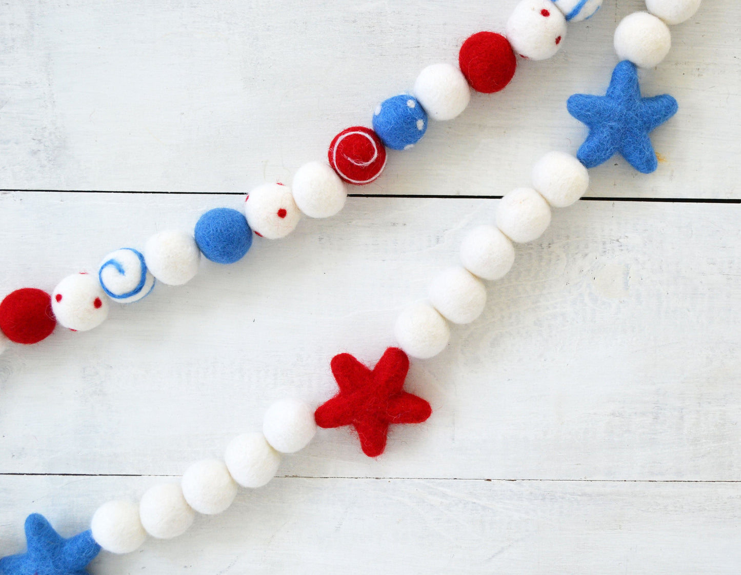 4th of July Felt Garland - Choice of Colorful Felt Ball Garland or Red & Blue Star Garland