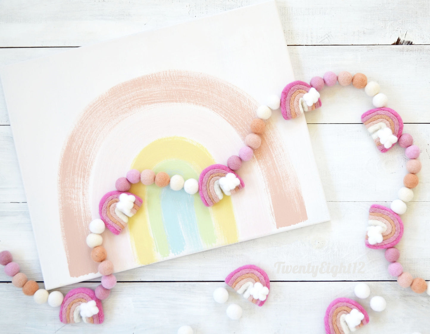 Felt Ball Garland - Pink Rainbows