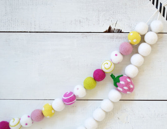 Felt Ball Garland - Choice of Colorful Felt Ball Garland or Strawberries Garland