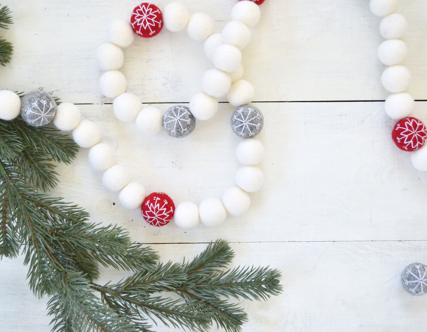 Christmas Garland - Snowflake Felt Ball Garland, Christmas Felt Garland, Christmas Banner, Christmas Decor, Christmas Felt Ball Garlands