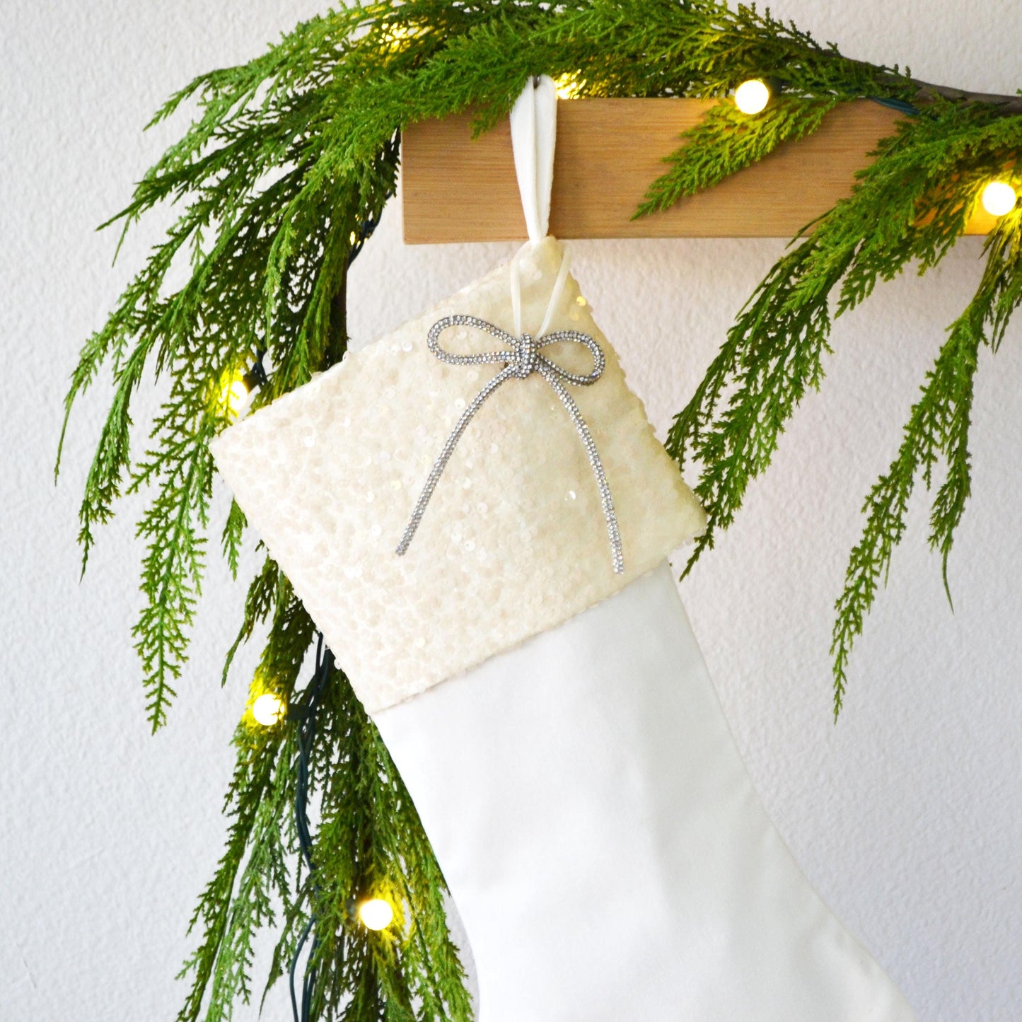 Personalized Velvet Christmas Stocking with Ivory Sequins
