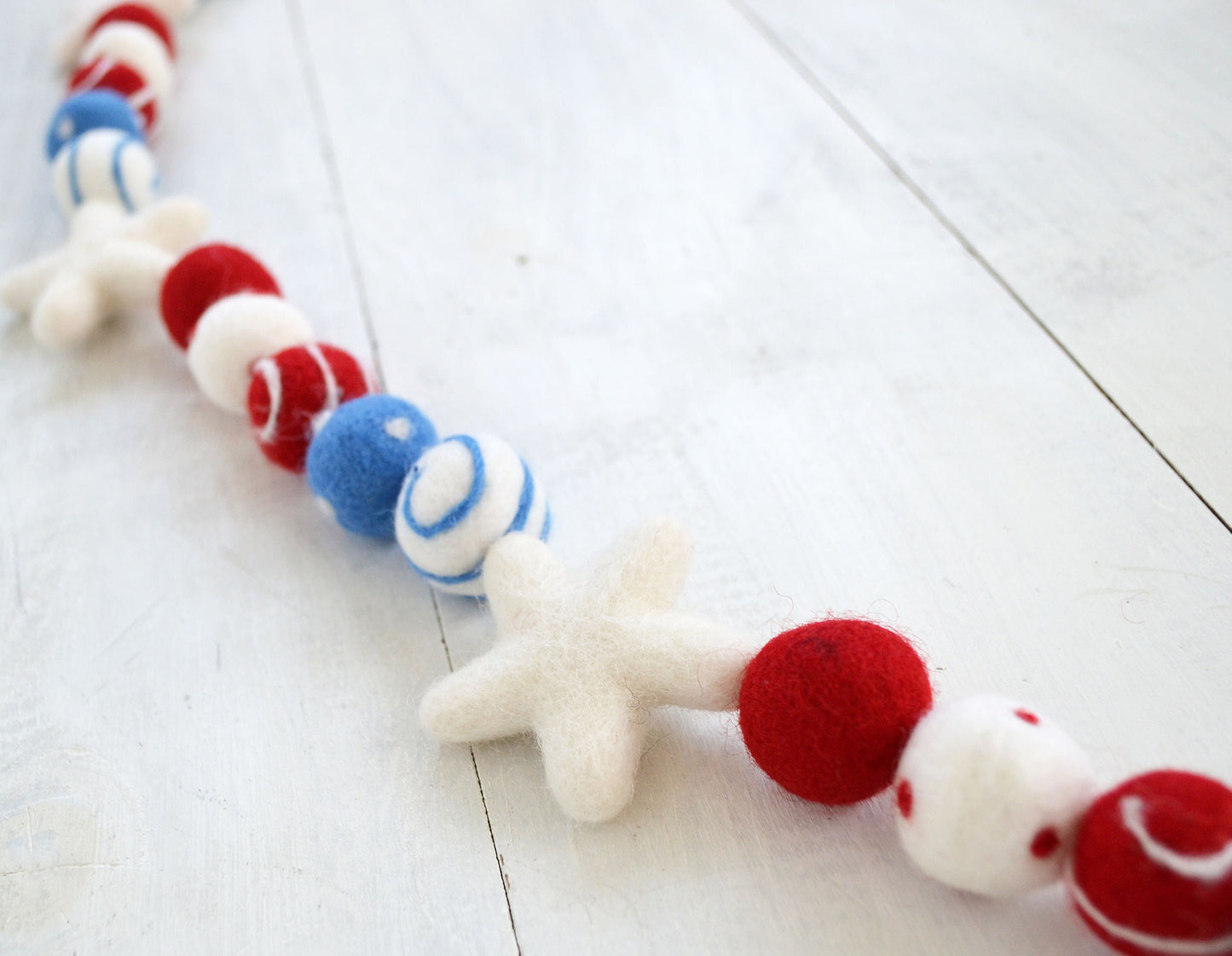4th of July Felt Ball Garland - Choice of Red, White & Blue Ombre Garland or Star Garland