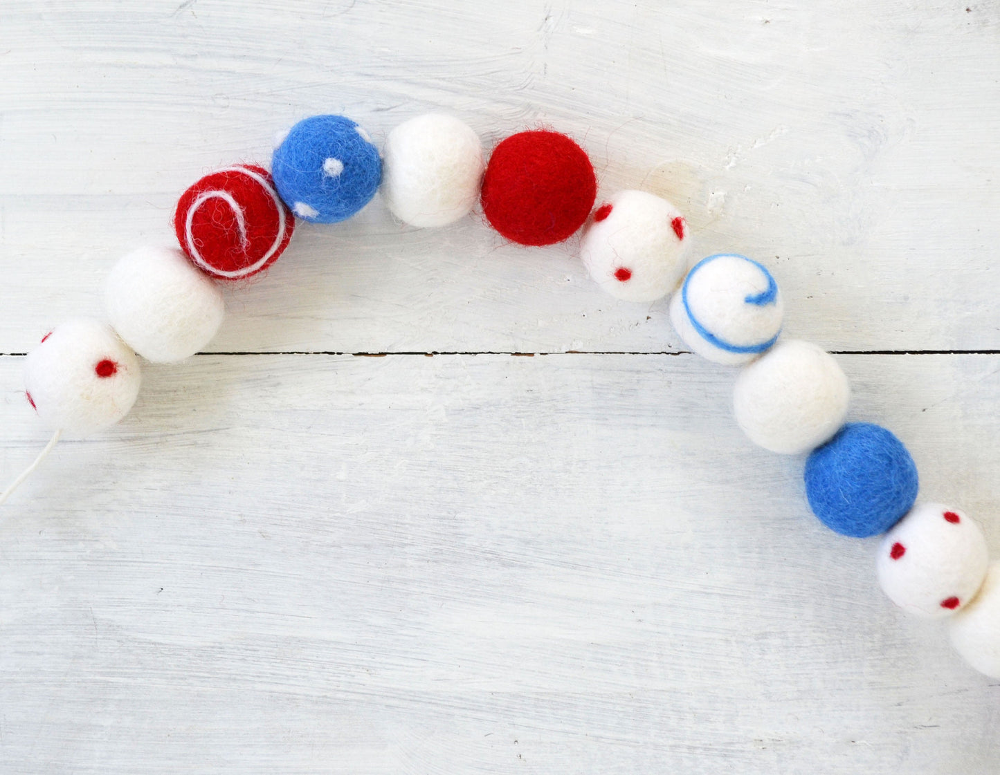 4th of July Felt Ball Garland - Red, White & Blue
