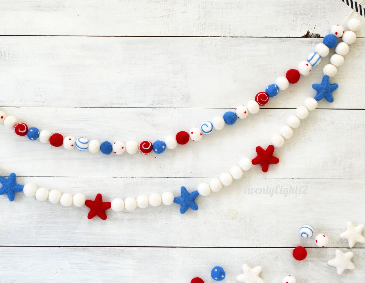 4th of July Felt Ball Garland - Choice of Colorful Felt Ball Garland or Red & Blue Star Garland