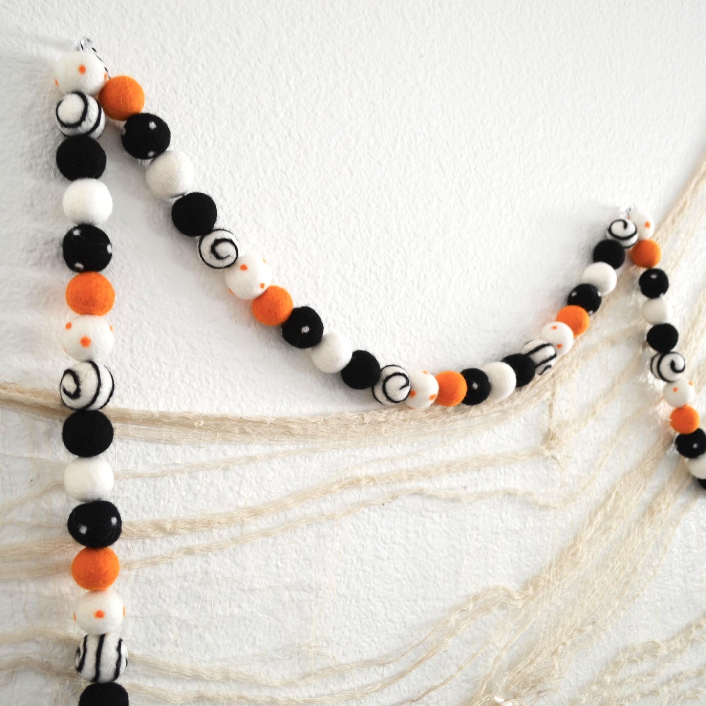 Halloween Felt Ball Garland -Felt Ball Garland, Halloween Garland, Halloween Banner, Black & White Felt Ball Garland, Halloween Decorations