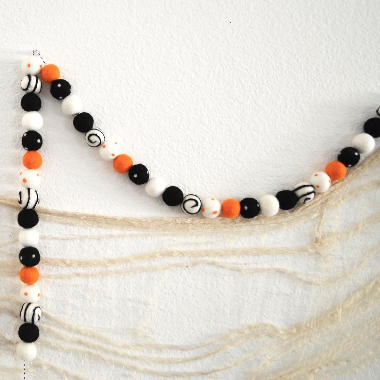 Halloween Felt Ball Garland -Felt Ball Garland, Halloween Garland, Halloween Banner, Black & White Felt Ball Garland, Halloween Decorations
