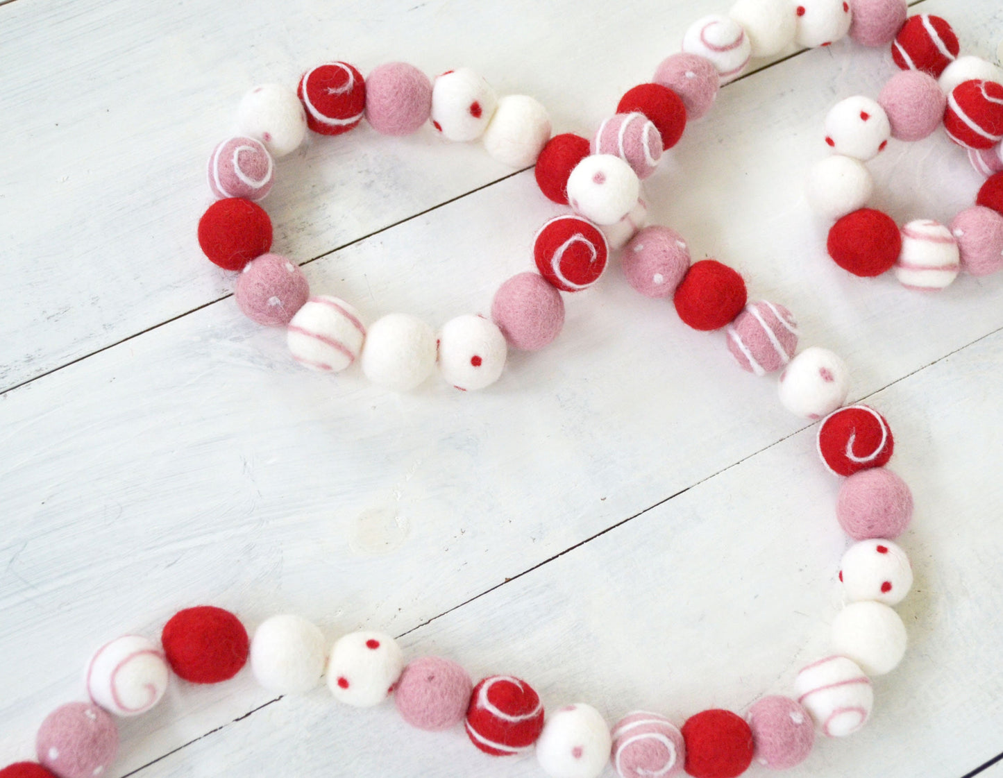 Valentines Garland - Valentines Swirl Felt Ball Garland, Felt Ball Garland, Felt Ball Wall Hanging, Felt Balls, Pom Pom Garland, Wool Felt