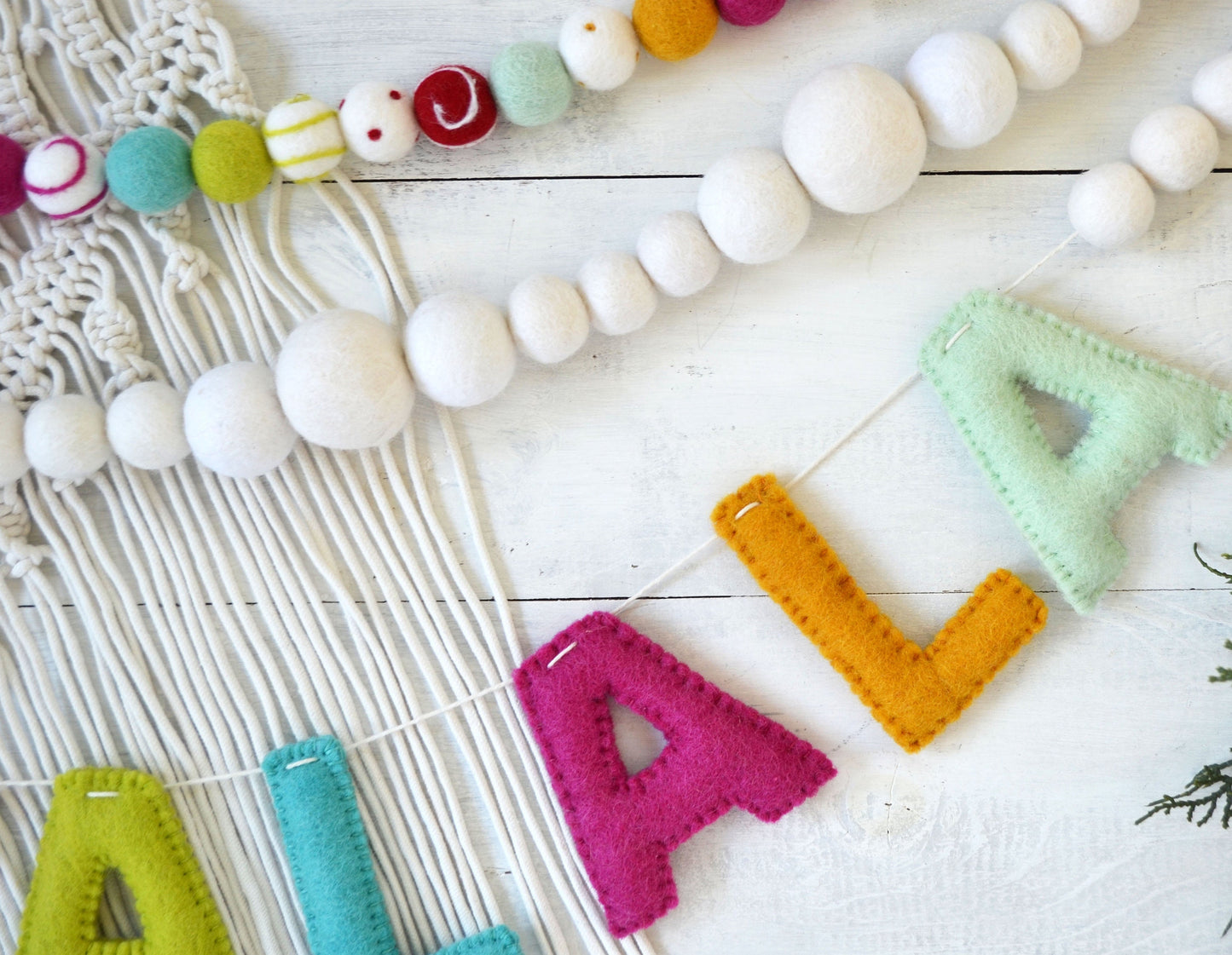Christmas Felt Garland - Choice of Christmas Felt Balls, White Boho Felt Balls or FALALA