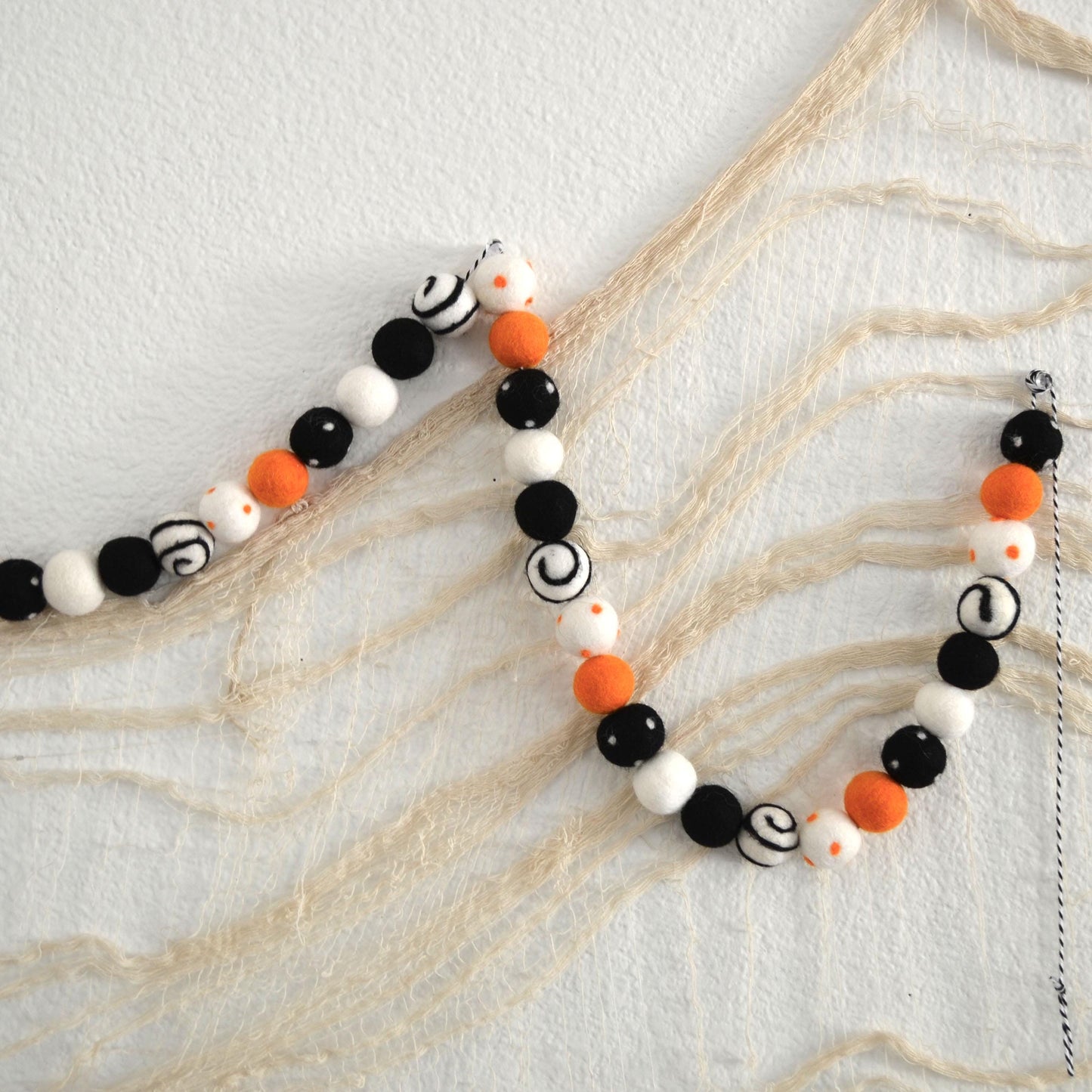Halloween Felt Ball Garland -Felt Ball Garland, Halloween Garland, Halloween Banner, Black & White Felt Ball Garland, Halloween Decorations