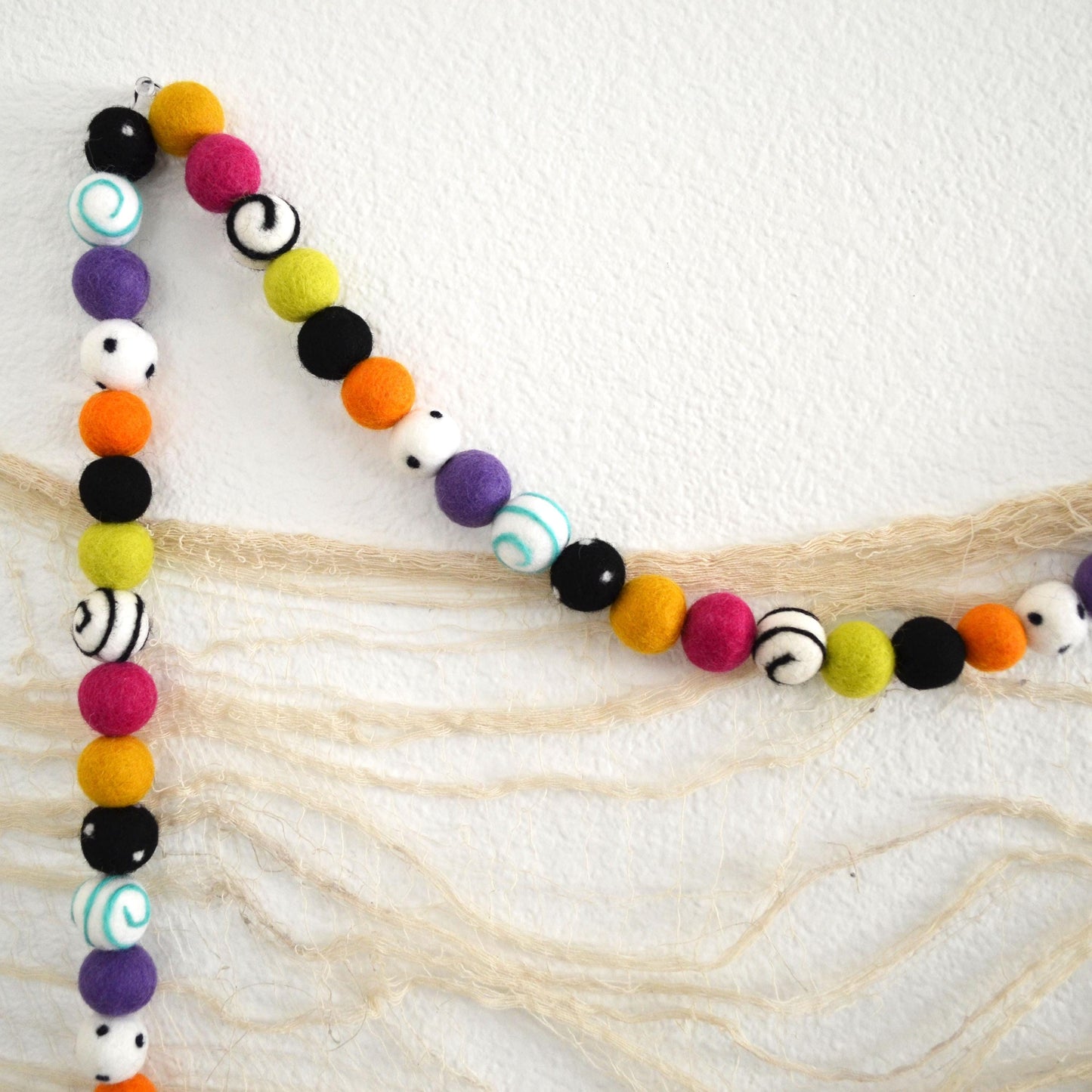 Halloween Felt Ball Garland - Black, White & Orange