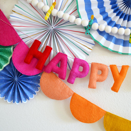 Felt Candle Birthday Garland or Happy Birthday Felt Banner or Rainbow Ombré Scallop Garland